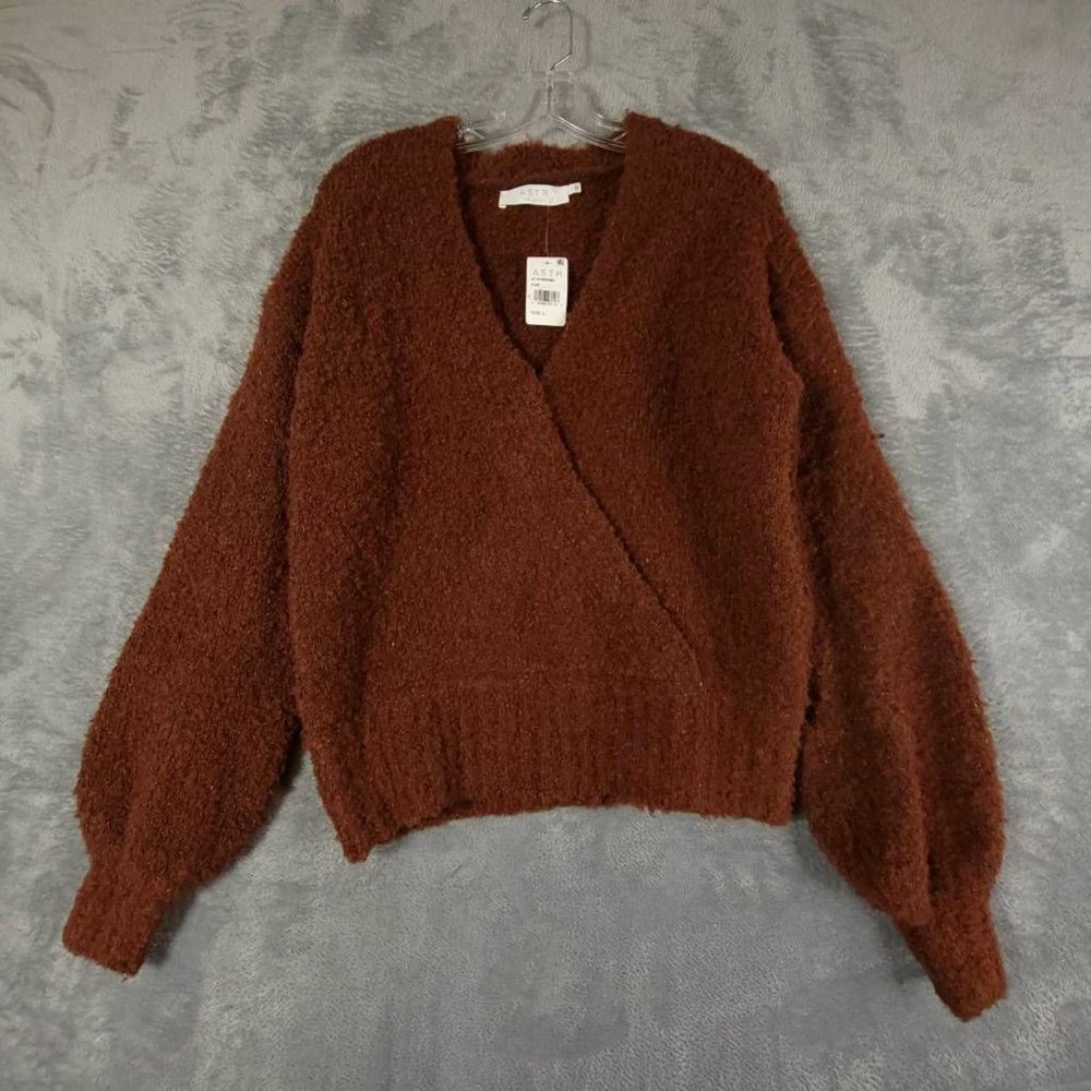 Astr The Label Womens Pullover Sweater Brown Long‎ Sleeve Bishop Stretch L New